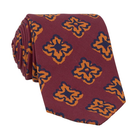 Silk Printed Medallion Motif Tie in Claret