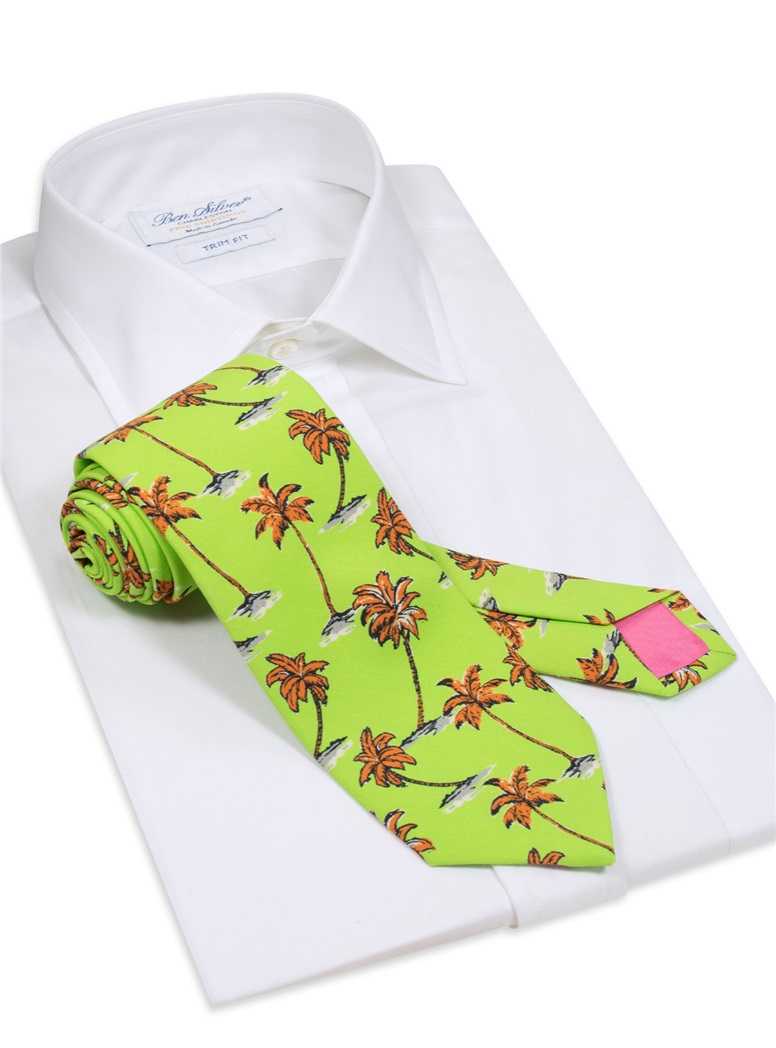 Silk Printed Palm Tree Tie in Lime