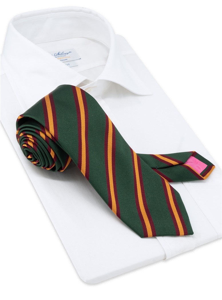 Silk Striped Tie in Hunter Green with Gold