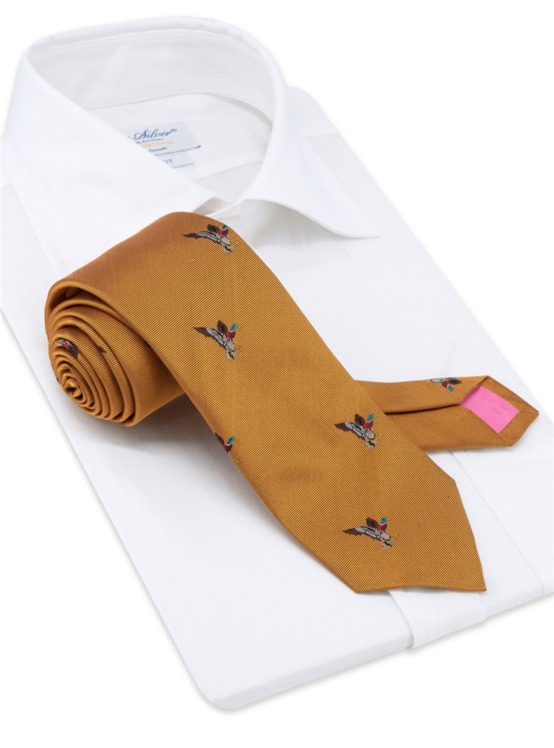 Silk Woven Duck Motif Tie in Canary
