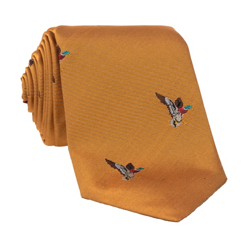Silk Woven Duck Motif Tie in Canary