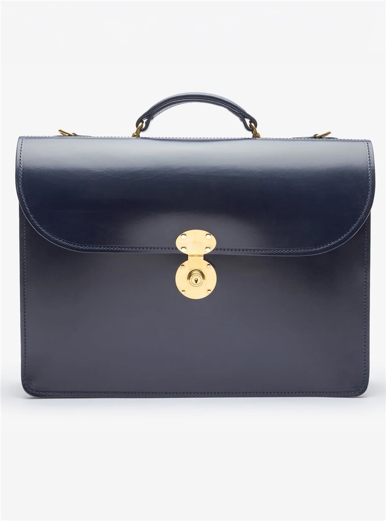 The Fleet Flap-Over Leather Briefcase in Navy