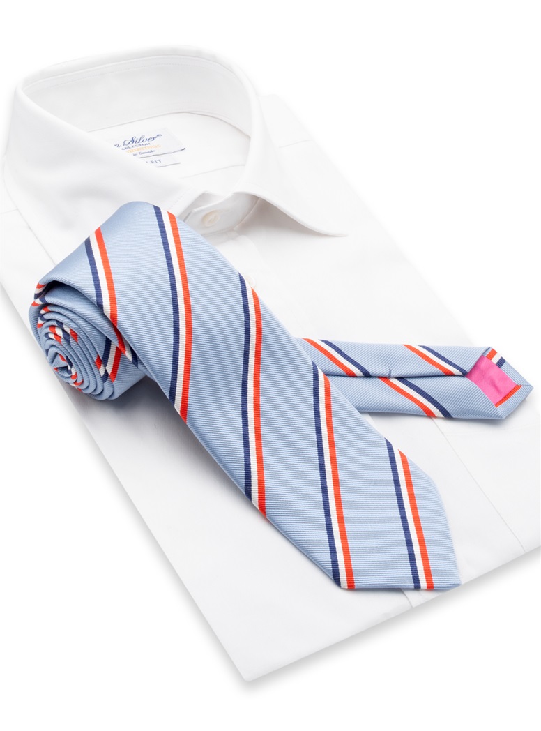 Silk Triple Striped Tie in Sky