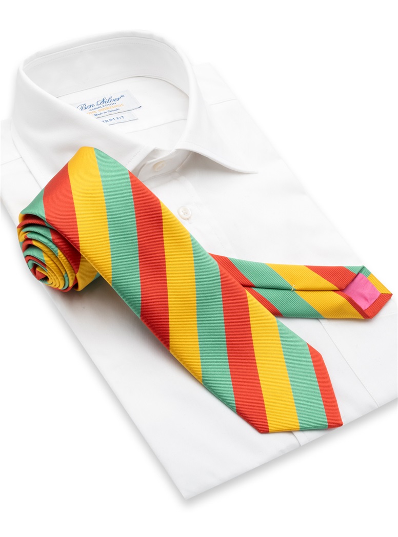 Silk Block Striped Tie in Brick and Marigold