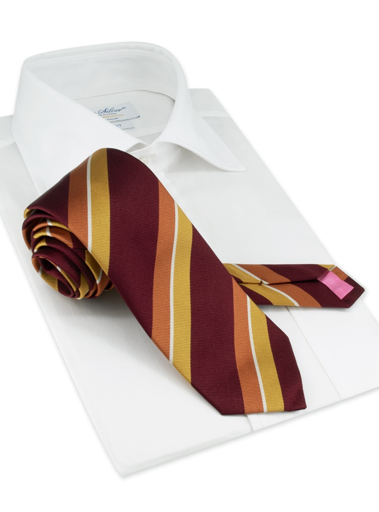 Silk Double Striped Tie in Wine