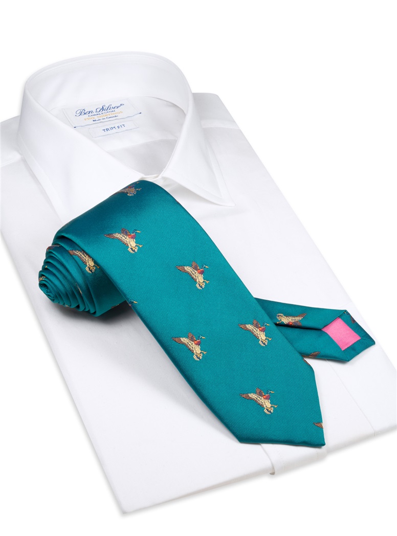 Silk Woven Mallard Tie in Teal
