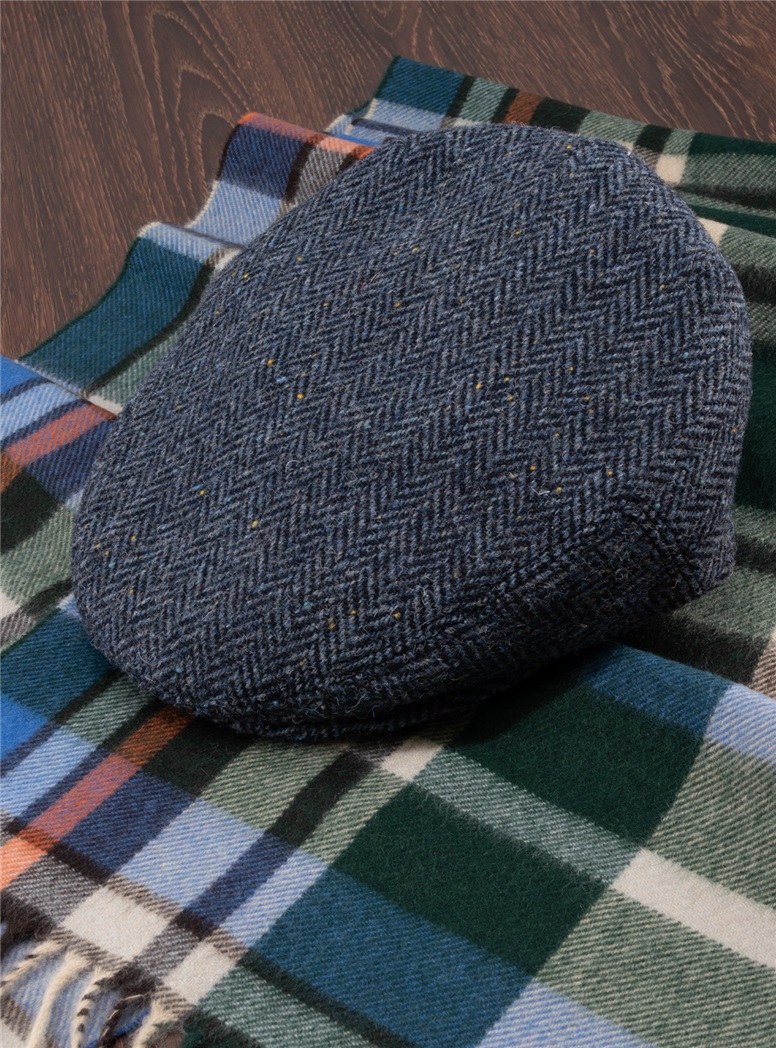 Blue Herringbone Wool Cap