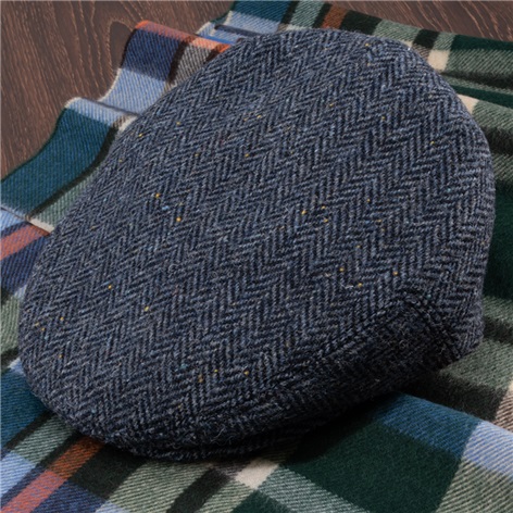 Blue Herringbone Wool Cap