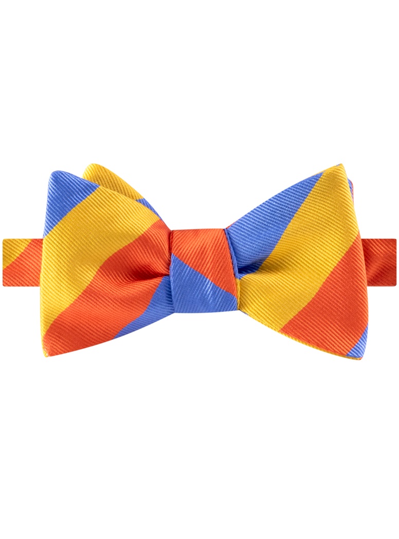 Silk Block Striped Bow Tie in Orange, Sky, and Sun