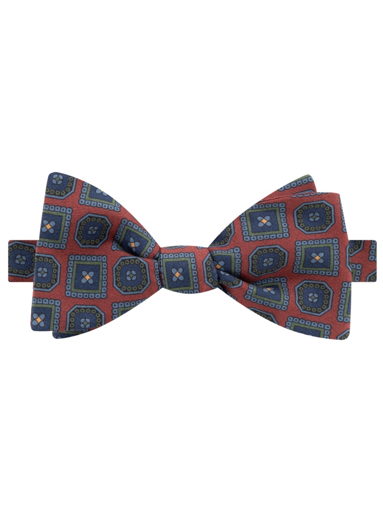 Silk Printed Medallion Motif Bow Tie in Rust