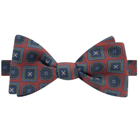 Silk Printed Medallion Motif Bow Tie in Rust