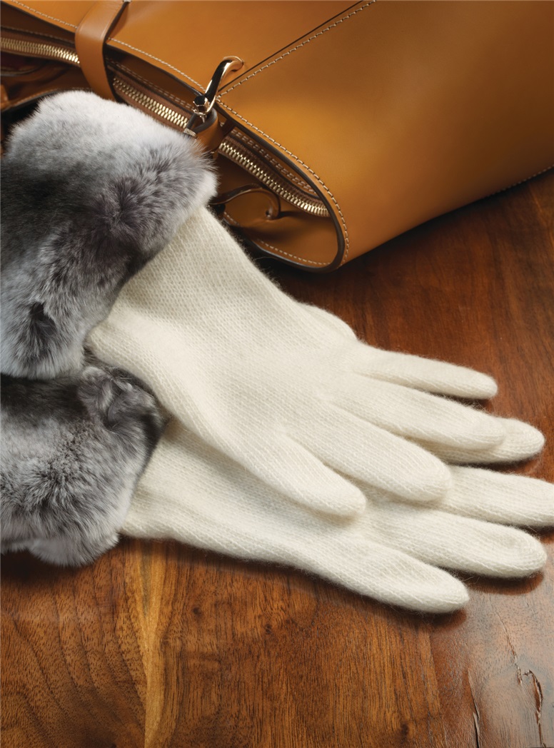 Cashmere Fur Trimmed Gloves in Cream The Ben Silver Collection