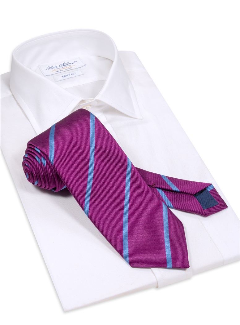 Silk Bar Striped Tie in Purple with Sky Blue