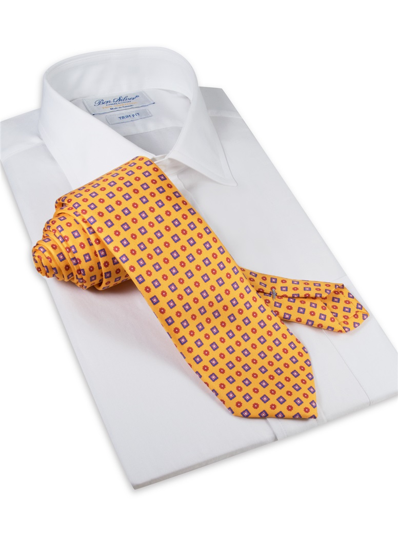 Silk Neat Print Tie in Marigold