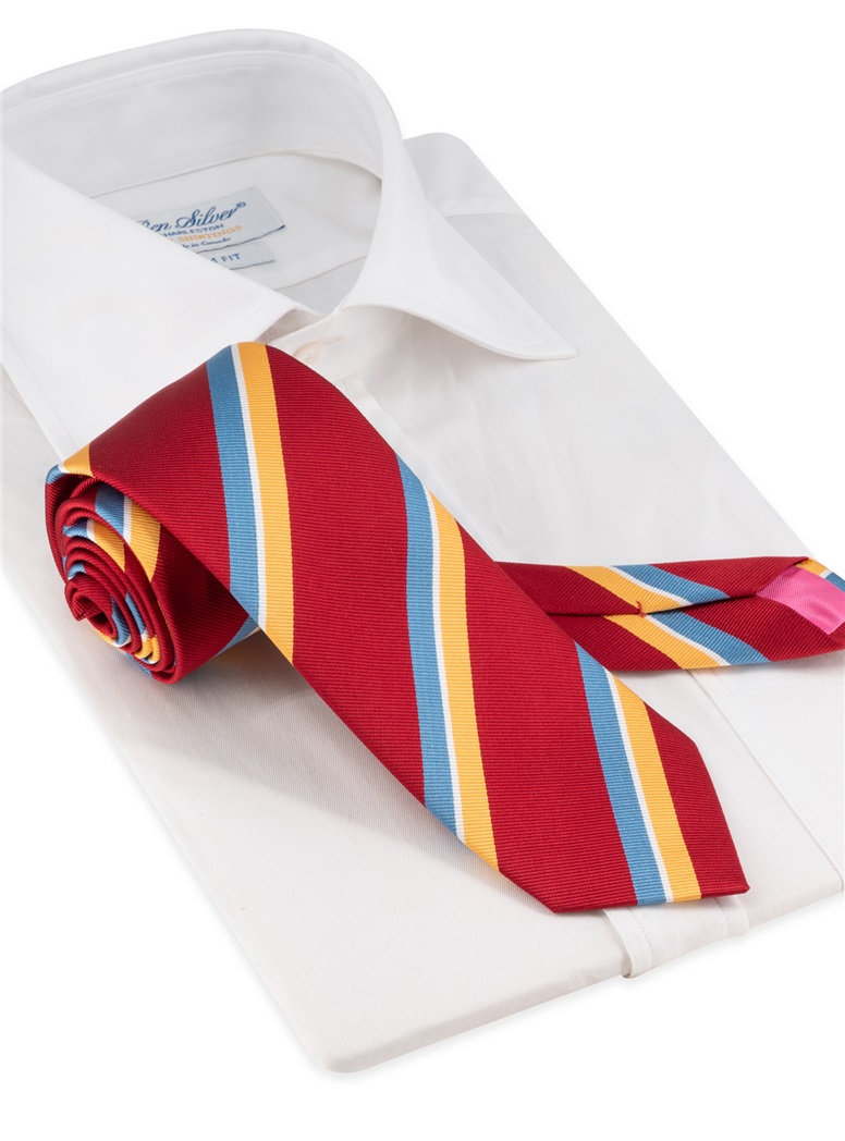 Silk Striped Tie in New Red