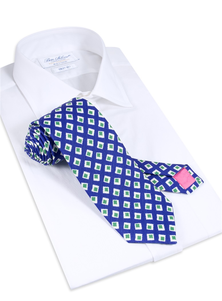 Silk and Linen Diamond Motif Printed Tie in Royal