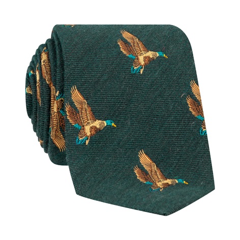 Silk Woven Flying Ducks Motif Tie in Amber - The Ben Silver Collection