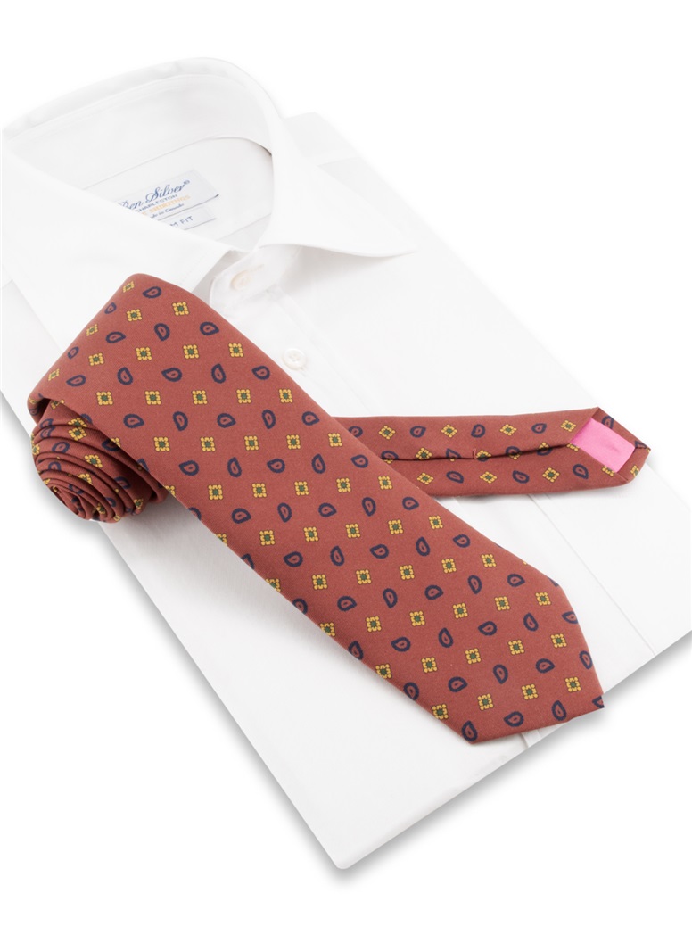 Silk Paisley Neat Printed Tie in Rust