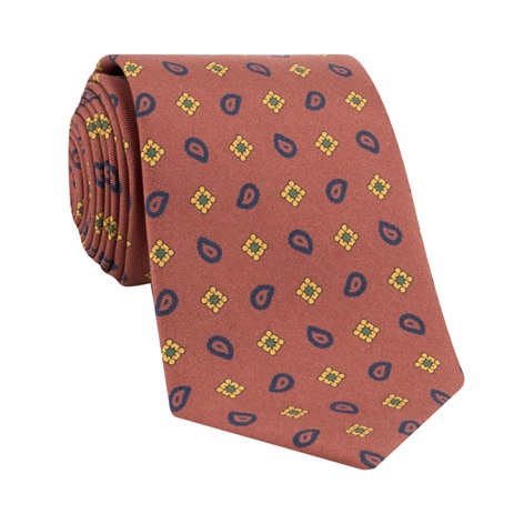 Silk Paisley Neat Printed Tie in Rust