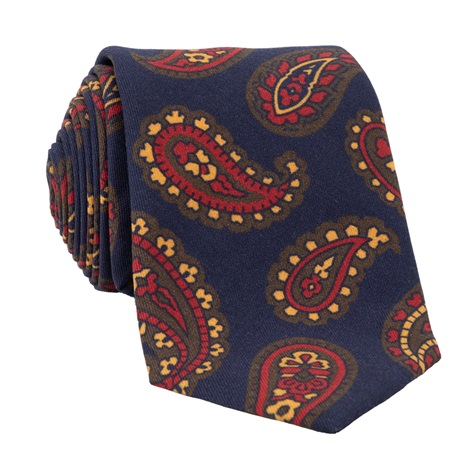 Wool Large Printed Paisley Tie in Navy