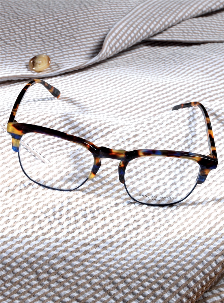 Traditional Brow Frame in Tortoise with Blue Rim