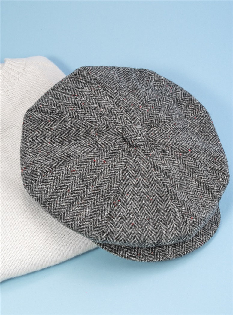 Wool Muirfield Cap in Black & White Herringbone