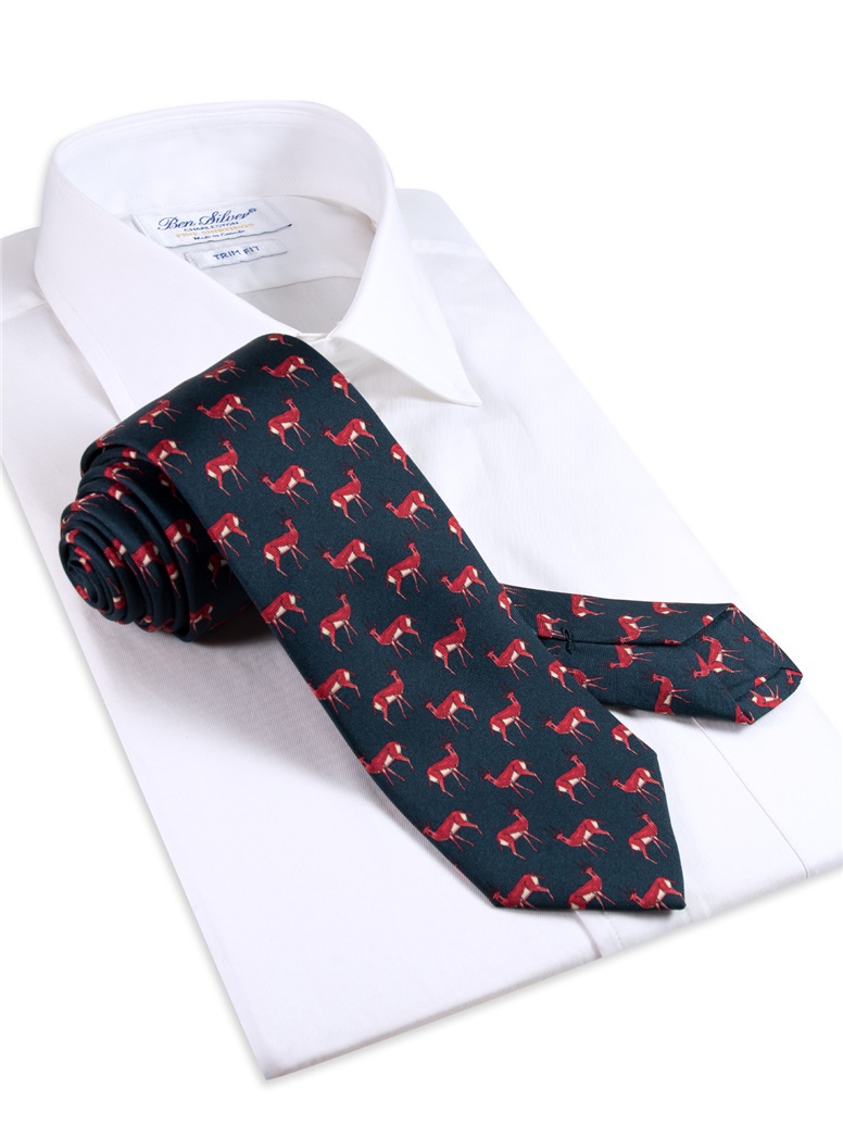 Silk Deer Printed Tie in Navy