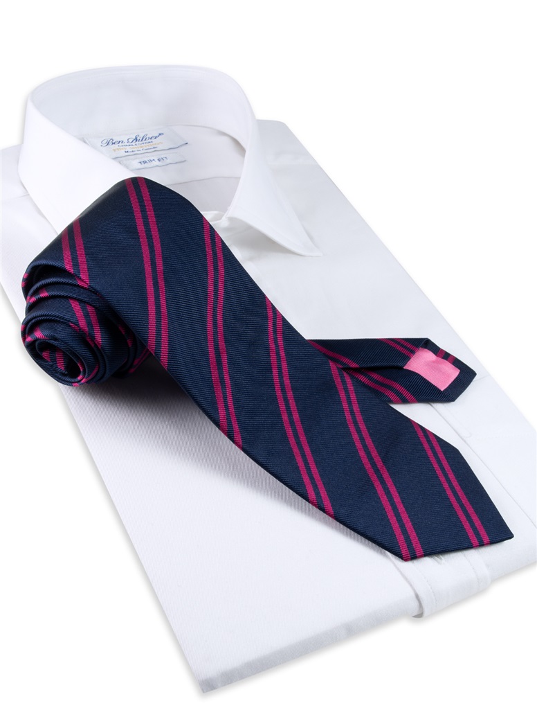Silk Double Bar Stripe Tie in Navy