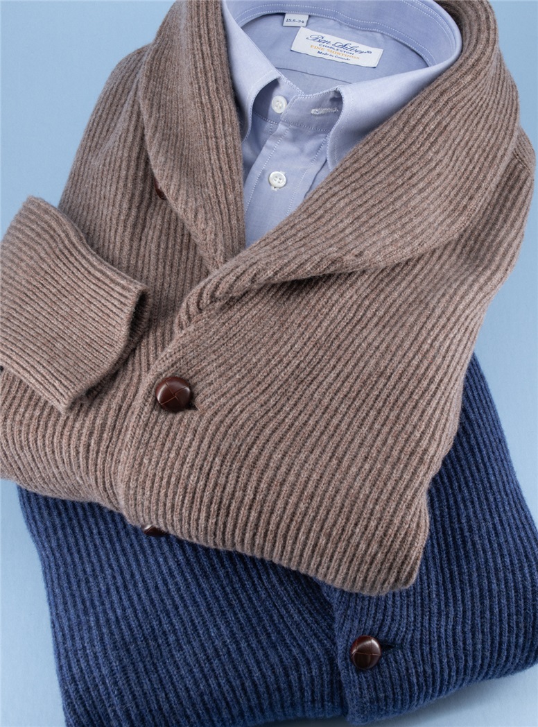 Ribbed Lambswool Cardigan Shawl Sweaters