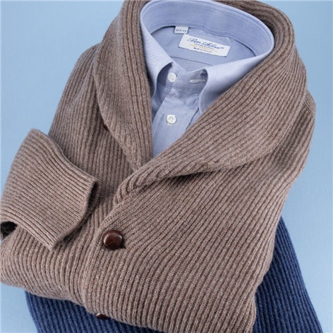 Ribbed Lambswool Cardigan Shawl Sweaters