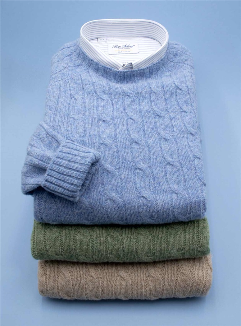 Shetland Cable Crewneck Sweaters