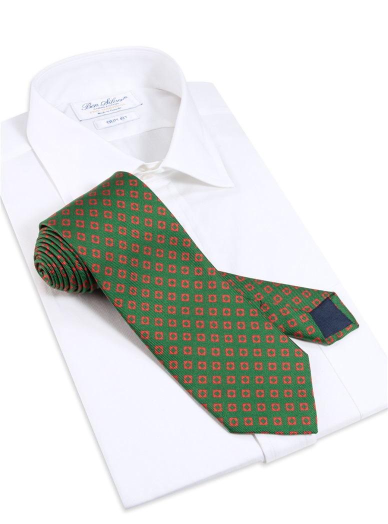 Silk Diamond Printed Tie in Green