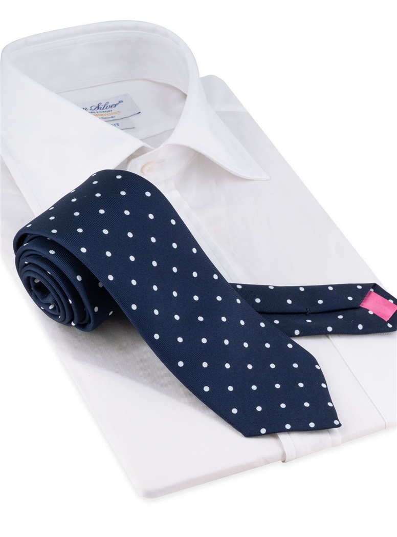 Silk Ellipsis Printed Tie in Navy