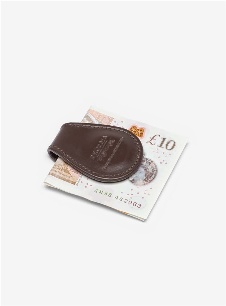 Leather Money Clip in Dark Brown