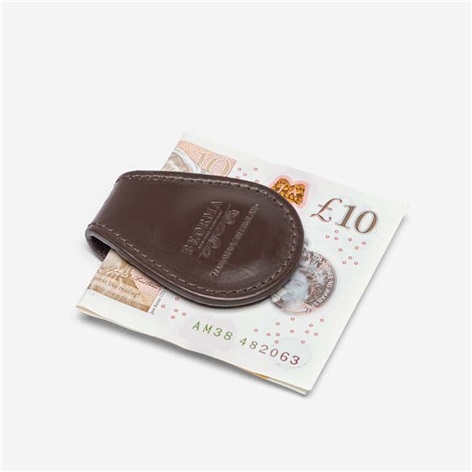 Leather Money Clip in Dark Brown
