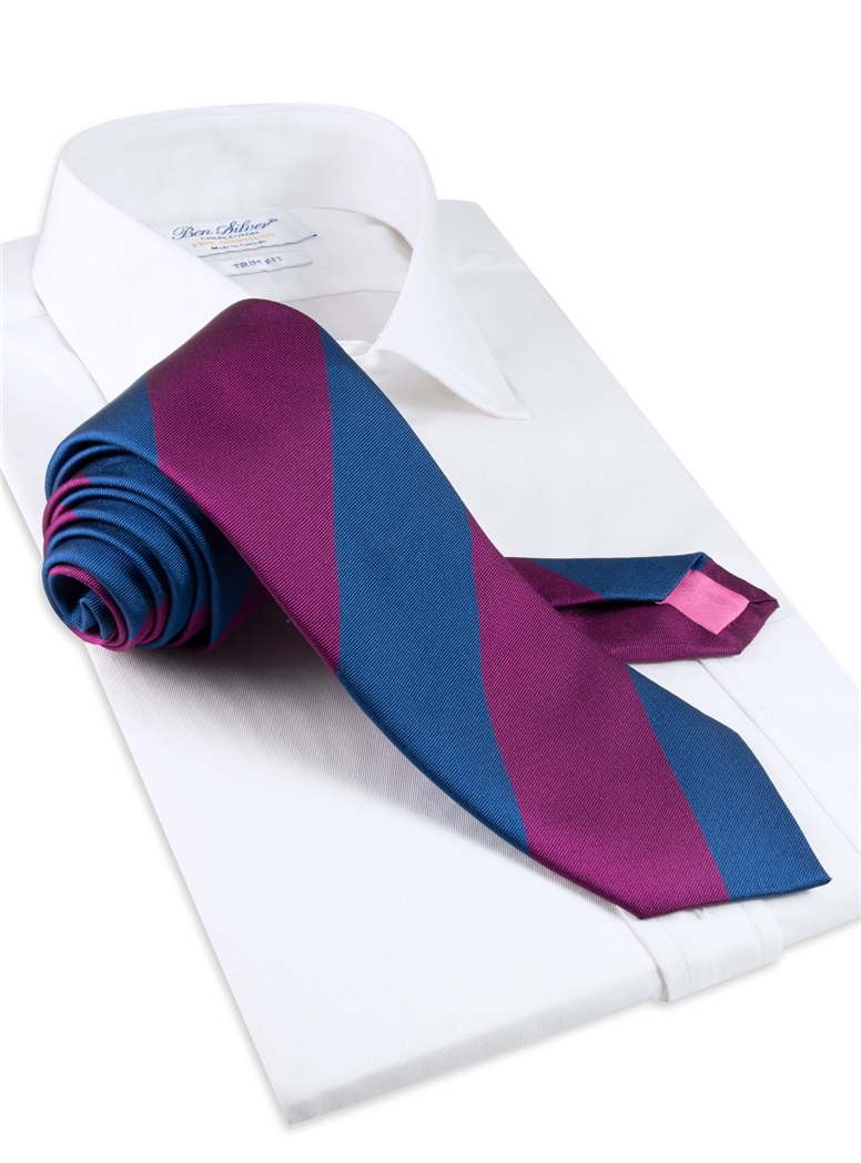 Silk Block Stripe Tie in Royal Blue