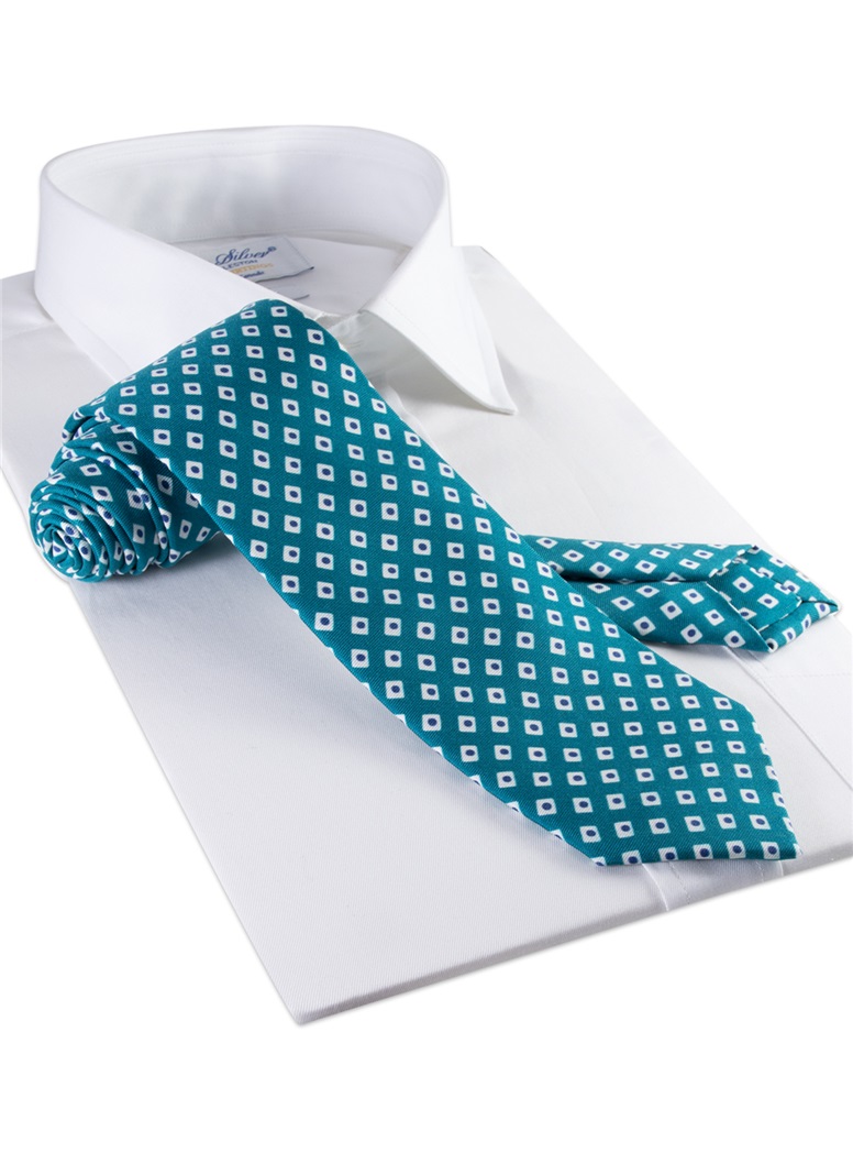 Silk Diamond Motif Tie in Teal