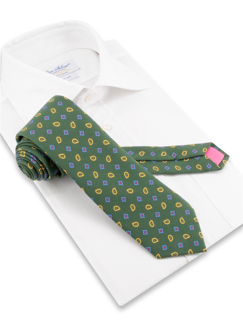 Silk Paisley Neat Printed Tie in Olive