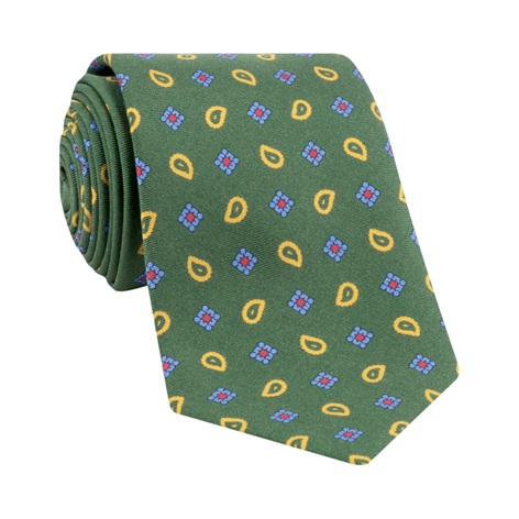 Silk Paisley Neat Printed Tie in Olive