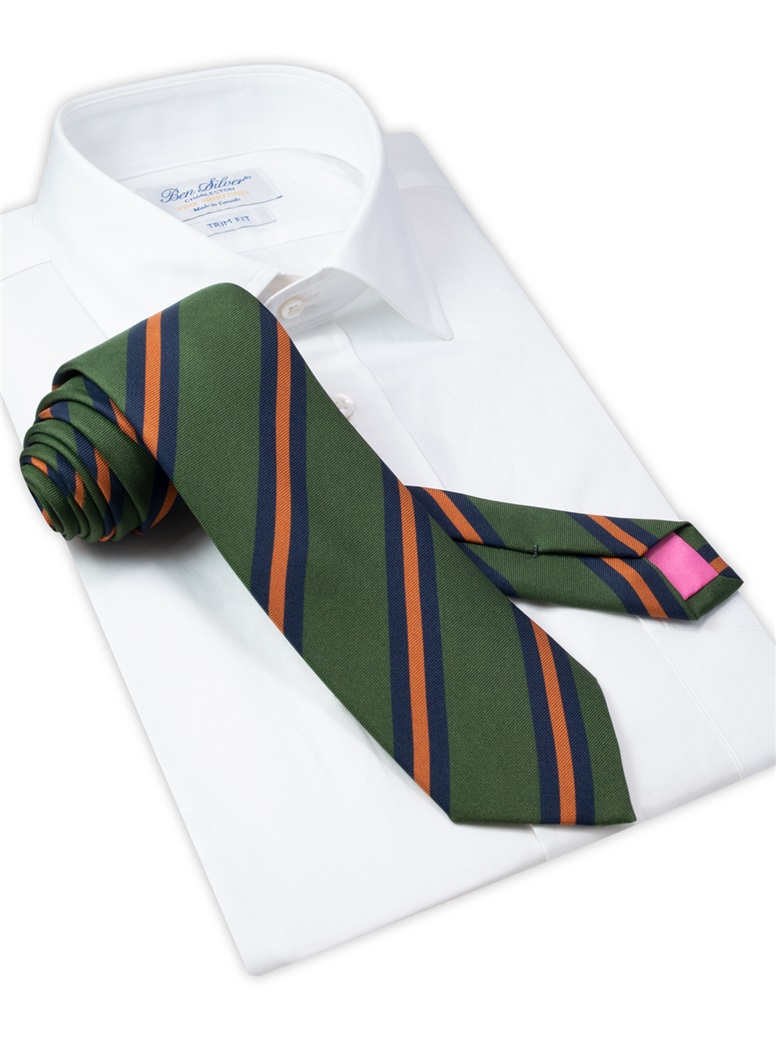 Silk Printed Striped Tie in Hunter