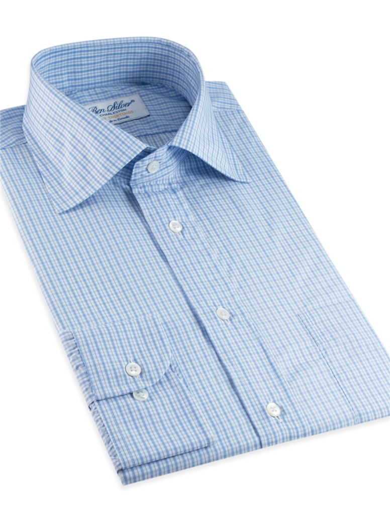 200's Classic Blue Check Spread Collar - The Ben Silver Collection