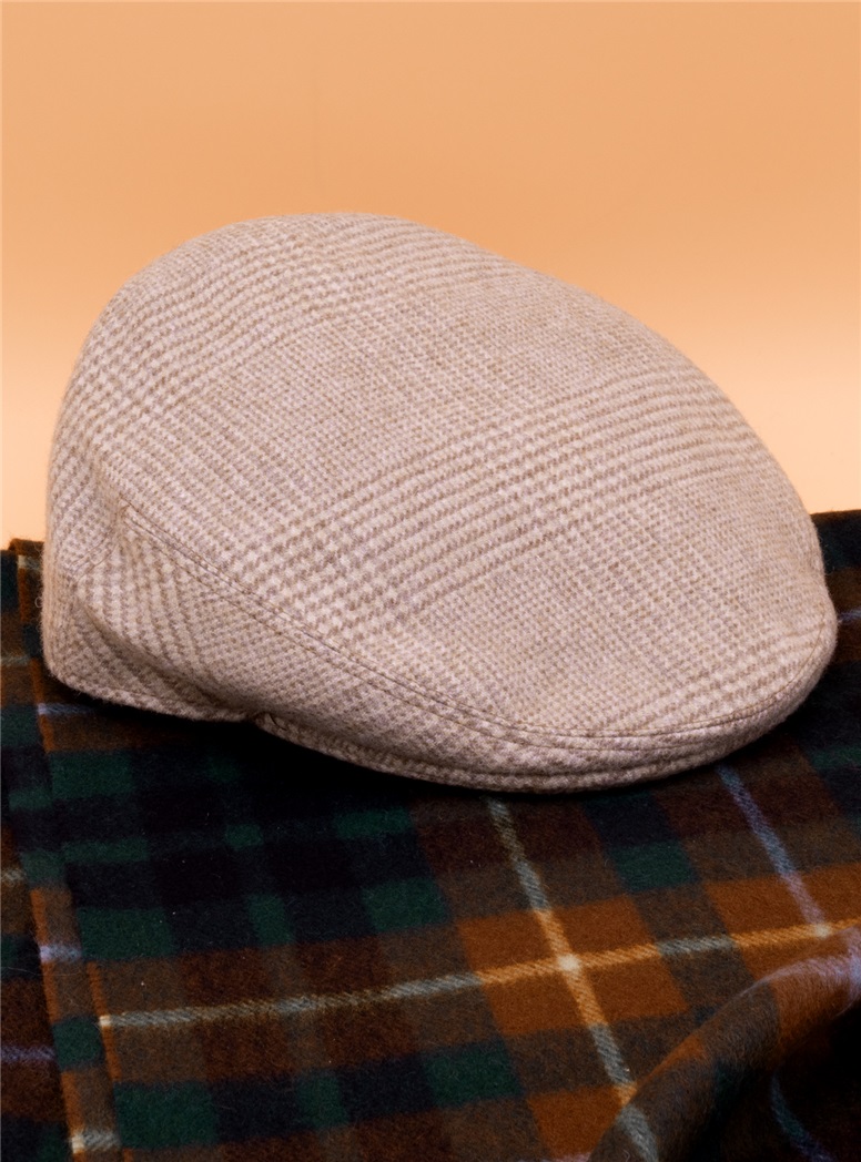 Wool Garforth Glen Plaid Cap in Camel and Cream
