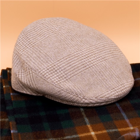 Wool Garforth Glen Plaid Cap in Camel and Cream