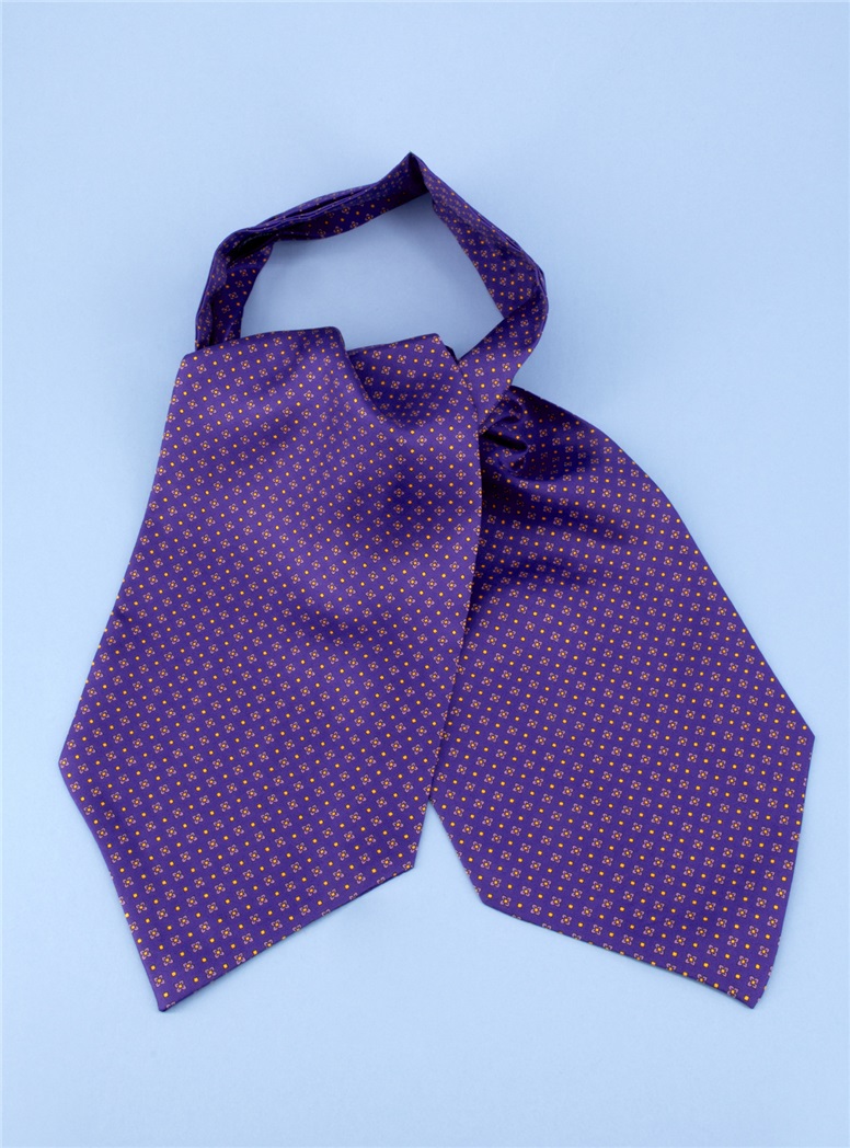 Silk Printed Neat Ascot in Eggplant