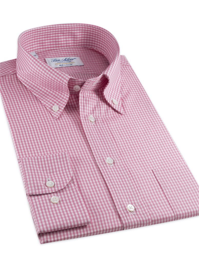 Pink & White Small Grid Check Button Down