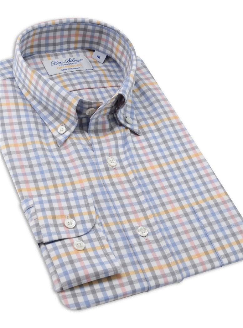 Robins Egg, Pink, and Gold Gingham Button Down