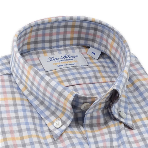 Robins Egg, Pink, and Gold Gingham Button Down