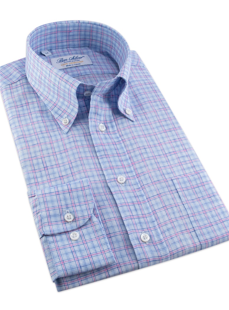 Linen Blue and Pink Plaid Buttondown