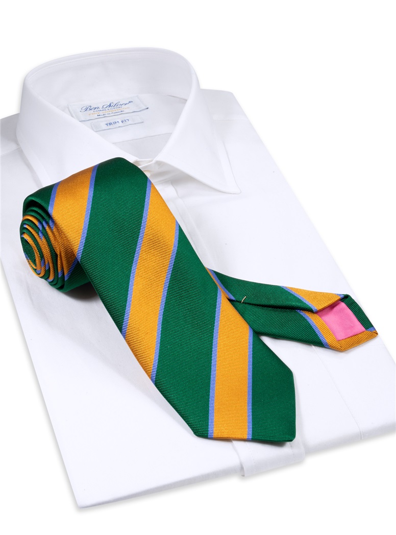 Silk Striped Tie in Forest and Marigold