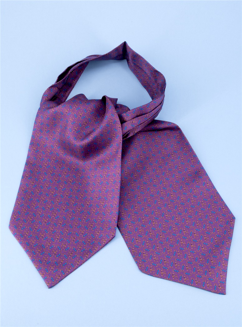 Silk Printed Ascot in Plum